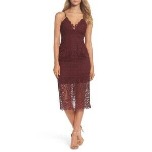 Bardot Versailles Dress Sz Small US 6 UK 10 Burgundy Lace Slip Midi Cocktail NWT